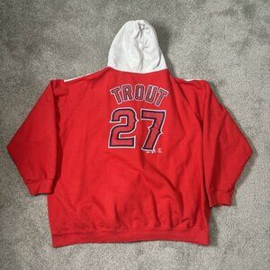 Majestic MLB Anaheim Angeles #27 Mike Trout Sweater With Hoodie 4XL